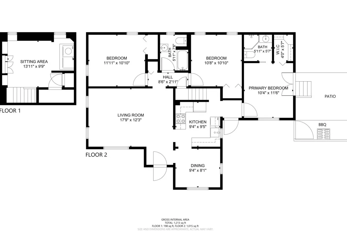 A wide-angle view of interconnected living spaces, including the living room, kitchen, primary bedroom, and dining area. The inviting setup hints at a comfortable, open home ideal for family gatherings, meal preparation, and relaxation. The updated furnishings and spacious layout create a welcoming atmosphere for extended stays and group activities.